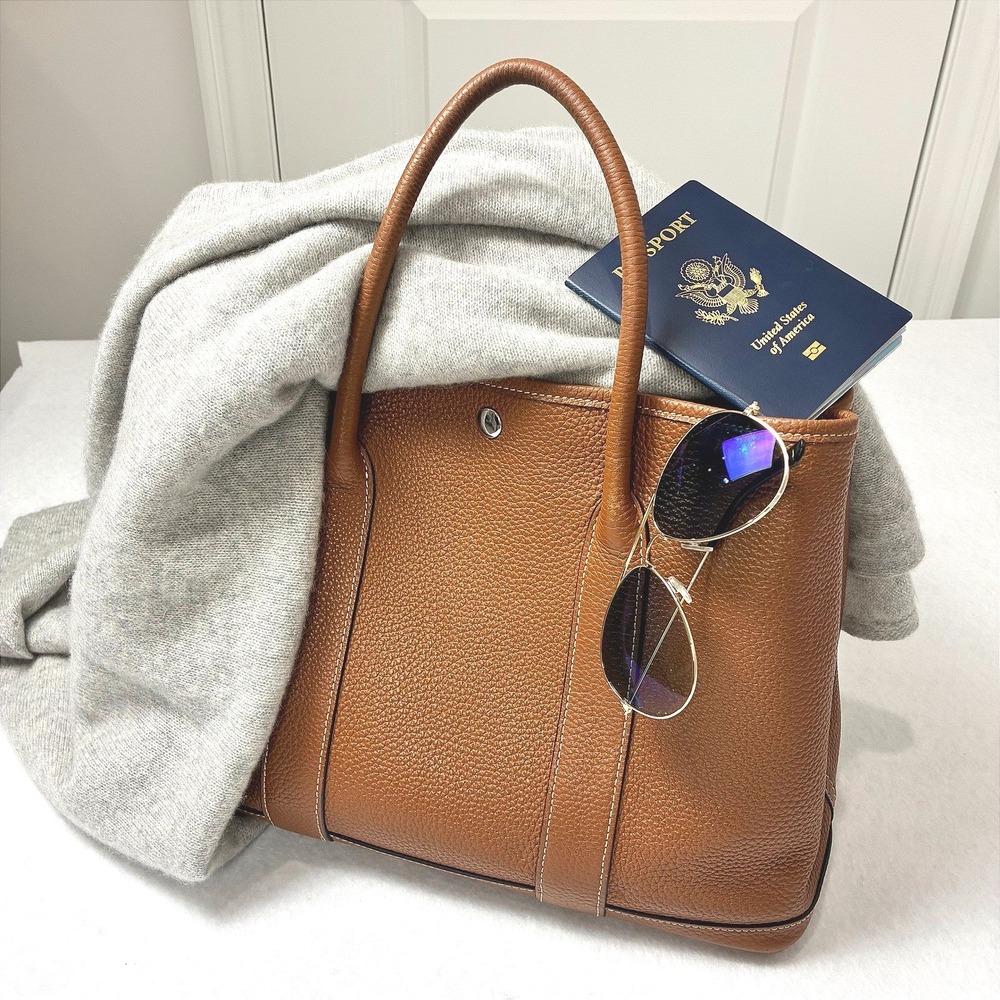 Top Handle Handbag 36 cm Warm Brown Pebbled Leather Silver Snaps Canvas Lining